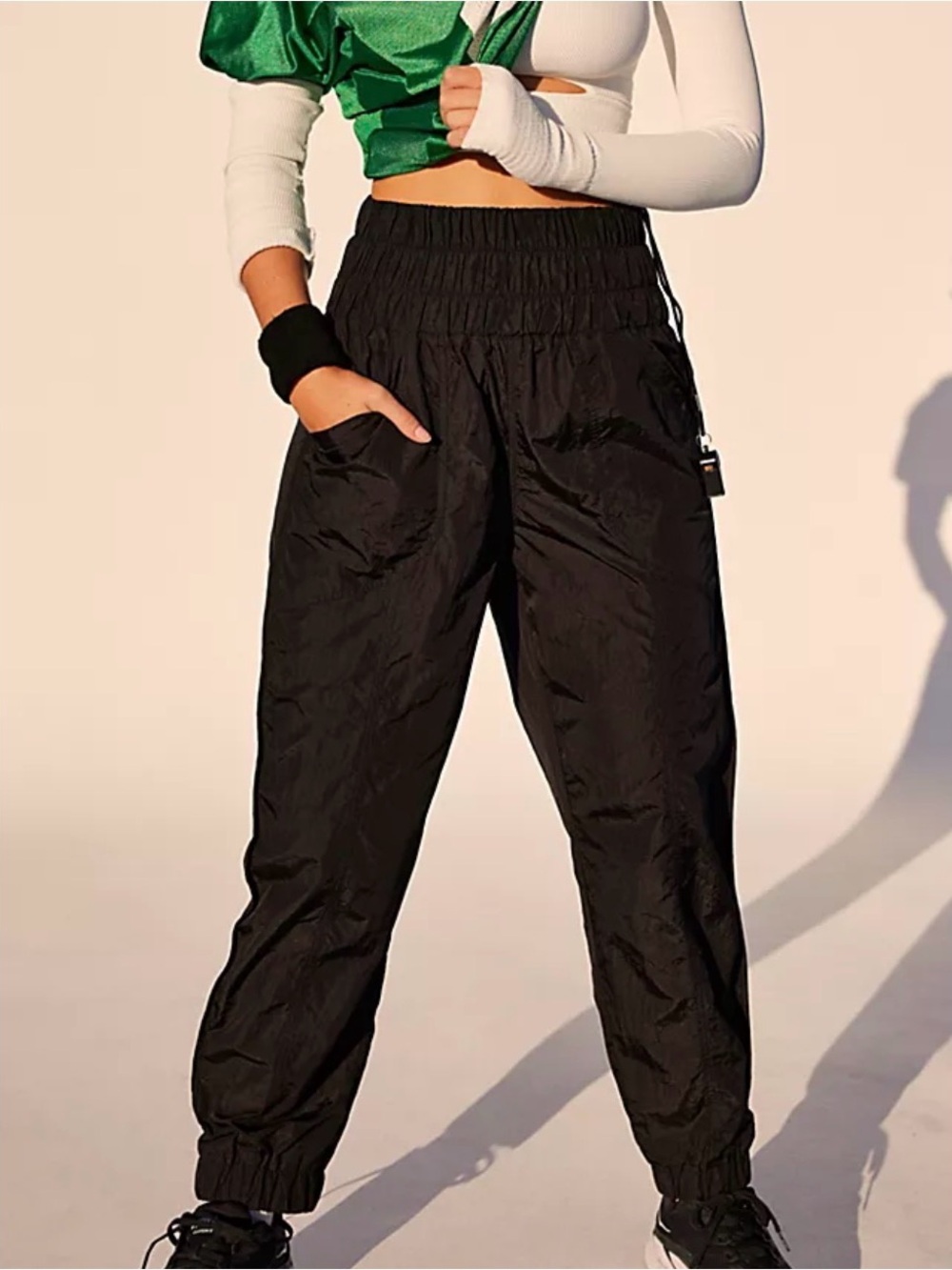 FP Movement by Free People Black Elastic-Waist Track Joggers